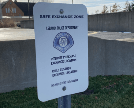 Image of Safe Exchange signage at the Lebanon Police Department. 
