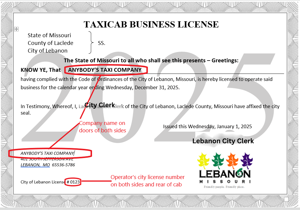 Taxi License Example