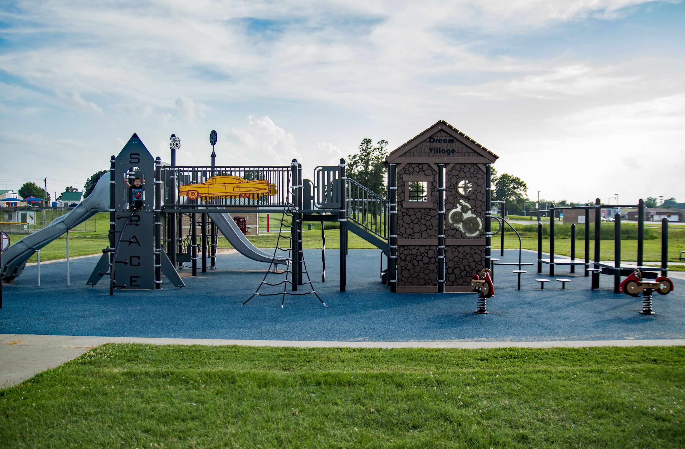 Boswell Park in Lebanon, Missouri, featuring the Route 66-themed playground